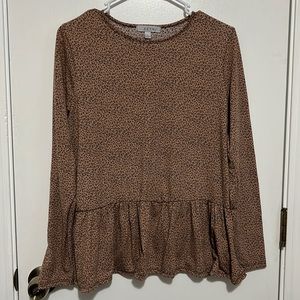 Gaze Cheetah Print Long Sleeve Peplum Shirt